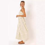 Fongt Spring And Summer Striped Suspenders Open Back Big Clear Fresh Air Dress-88111-Outfit