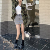 Fongt Green Plaid Shirt Female Spring And Autumn 2023 New Summer Design Sense Niche Shirt Coat Jacket-Outfit