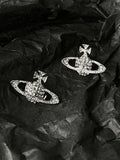 Rhinestone Planet Design Earring-Outfit