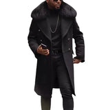 Fongt Men's Casual Large Wool Collar This Coat Solid Color Double Buckle Men's Coat To Keep Warm