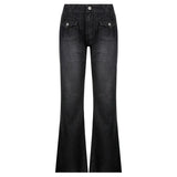Jeans Women Streetwear Low Rise Bootcut Mom Jeans Grunge Black Slim Denim Pants Harajuku Boyfriend Basic Y2k