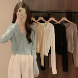 Fongt Women's Thin Outer Summer 2023 New Long-Sleeved V-Neck Coat Sunscreen Short Knitted Early Autumn Coat