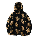 Long Sleeve Hooded Thick Casual Cartoon Pattern Bear Zipper Pocket Fleece