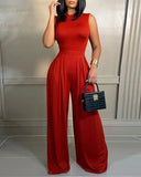 2023 Women's Casual Jumpsuits Geometric Print Sleeveless Wide Leg Jumpsuit Spring Summer Sets Outfits Female Overalls