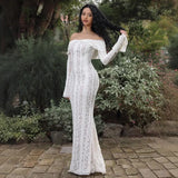 Fongt Shoulder Horn Sleeve Long Bag Hip Dress Gentle Elegant Temperament Boobs Waist Tugtail Dress