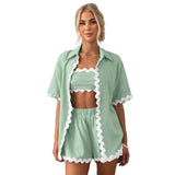 Fongt Spring 2024 New Women's Simple Fashion Short Shirt Casual Suit-88156-Outfit