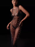 Spring And Summer Explosion Of Women's Net Yarn Beads Perspective Sexy Burqa Long