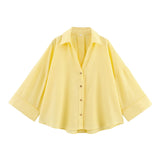 Fongt New Women's Fashion Set Simple Linen-Blend Long-Sleeved Shirt