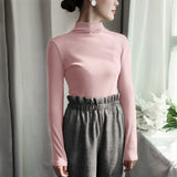 Solid Bottoming t Shirt Women Spring Autumn Tee Shirts Korean Turtleneck Slim Long Sleeve Black White T-shirts 90s