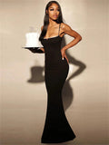 Black Flower Cami Lace Bodycon Maxi Dress-Outfit
