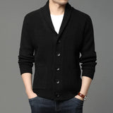Fongt New Men's Long Sleeve Sweater Cardigan Pocket Turtleneck Solid Color Sweater Men's