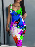 New Halter Belt Buttocks Printed Fashion Plus Size Dress-Outfit