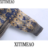 Women Winter New Fashion Retro National Style Jacquard Sweater Knitted Cardigan Coat Junior Long Sleeve Chic