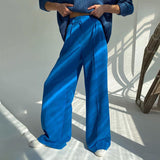 Fongt Spring 2023 New Commuter High Waist Loose Klein Blue Casual Pants And Women's Trousers-Outfit