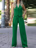 Fongt Women's Clothing 2025 Spring New V-Neck Sleeveless Vest Hanging Broad-Legged Trousers Casual Set