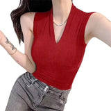 Fongt New Temperament V-Neck Sleeveless Thin Solid Threaded Vest Small Woman Body Inside The Coat