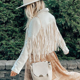 Fashion Tassel Cardigan Women Y2k Fringed Hem Crop Tops Motor Biker Jacket Suede Leather Jacket Vintage Coat