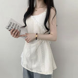 Tully lace side shirring layered bustier Blouse-Outfit