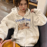 Cute Cats Print Oversized Zip Up Hoodie-Outfit