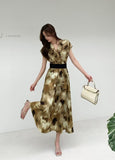 Fongt Light Luxury Retro Sleeveless V-Neck Print Dress Women's Summer Waists Thin Temperament Elegant Famous Dress