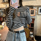 Fongt Color Striped Long-Sleeved T-Shirt Female Autumn 2024 New Casual Look Thin With A Bottom Shirt Short Student