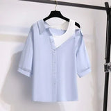 Women Summer Denim Shorts Sets 2022 Korean Casual Slash Neck Off The Shoulder Top And Shorts Two Pieces Sets For Women