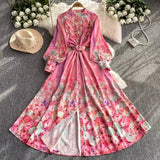 Fongt Retro Romantic Print Chiffon Dress Woman 2025 New Temperament Loose Waist Thin Elegant Dress