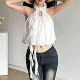 Fongt Summer New Women's Niche Design Sense Hanging Neck Dew Back Wave Decoration Small Vest-Outfit