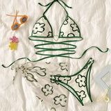2023 New Ins Wind Drawstring Tied With Love Three-Piece Swimsuit