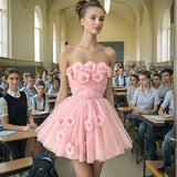 Spring 2025 New Fashion Sweet Three-Dimensional Mesh Flowers Splicing Design Tighten Bra Short Dress Dress