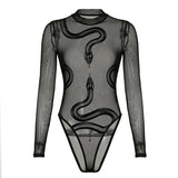 Fongt Personality Snake Print Sexy Body-Repair Perspective Basic Round-Neck Long-Sleeved Joint Jacket 2025