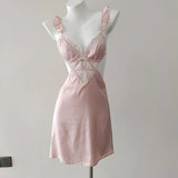 Fongt Pajamas Woman 2025 New French Embroidery Pure Lust High-End Feel With Chest Cushion Ice Ribbon Aja Mons裙 Homewear