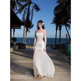 Fongt Resort Beach Dress Pure Style Hot Girl Fashion Shoulder Brat Dress Dress Open Back Dress