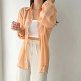 Fongt Temperament Long-Sleeved Sunscreen Shirt Women 2025 Summer New Chiffon Shirt Air-Conditioning Shirt White