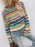 Rainbow Stripe Crochet Knit Sweater-Outfit