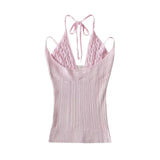 Two Tone Ribbed Halter Double Strap Top-Outfit