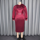 Fongt Three-Dimensional Floral And Vertiny Dress Elegant Temperament To Pack The Party Party Long-Sleeved Dress Dress Dress Dress