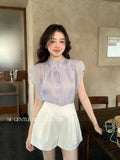 Fongt Xixi 2025 Summer New Korean Version Of The Temperament Flowers Chiffon Short-Sleeved Shirt Women Top Women 89378