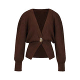 Fongt Women's Explosive Minimalist Fashion V-Neck Button Knitted Cardigan