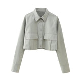 Fongt New Women's ZAPOLO Collar Pocket Coated Short Shirt