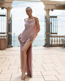 Fongt Temperament Sexy Solid Color Splicing Tie With Body Slings Long Dress