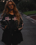 Black Bow Faux Leather Biker Jacket-Outfit