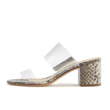 PVC Cork Serpentine Suede Lacquered Leather PU Thick Heel Slipper Large Size Exposed Toe Style-Outfit
