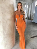 Mesh Patchwork See Through Maxi Dress Women Sexy Slim Coquette Strapless Elastic Fit Beach Party Vestido Clothing-Outfit