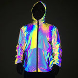 Supply Autumn And Winter Colorful Reflective Jacket Ins Fashion Men's Hooded Jacket Large Size Jacket-Outfit