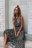 O Neck Sleeveless Boho Polka Dot Print Maxi