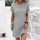 Fongt Women's 2025 New V-Neck Solid Color Jacket Comfortable Casual Button Dress
