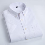 Oxford Short Sleeve Shirt Men White Slim Fit Chest One Pocket Solid Work Plain Tops Big