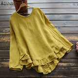 Spring Ruffles Blouse Women Casual Solid Long Sleeve Vintage Coton Work Tunic Tops Shirts Female Blusas