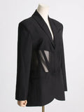Fongt Coat Female 2024 New French Casual Fish Bone Beam Waist Mesh Stitching Slim Perspective Small Suit Summer-Outfit